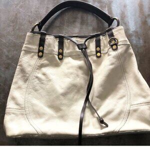 Lucky Brand Pretty Betty Large ecru brown Leather Drawstring Shoulder Hobo Bag